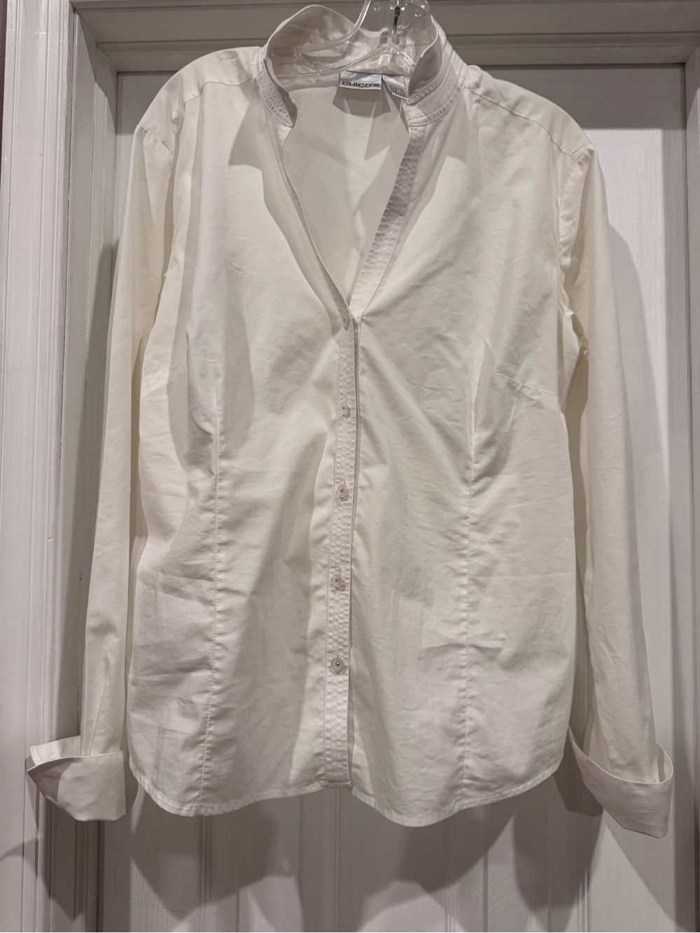 Chico's Cream Mandarin-Collar Button-Front Shirt